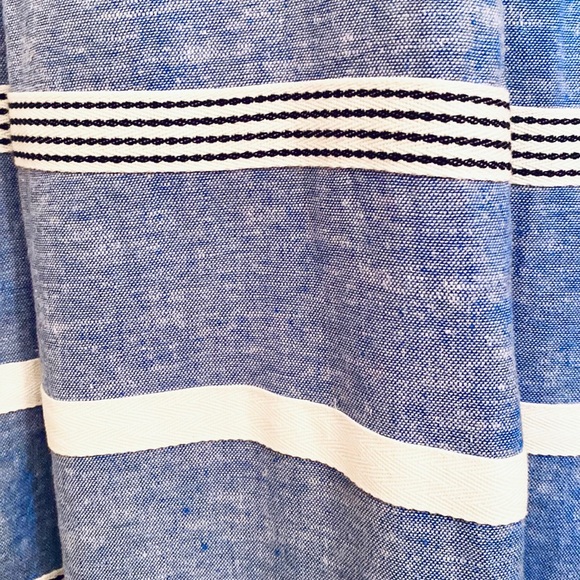 Ann Taylor Blue White Striped Textured Linen Blend Sleeveless Lined MIDI Dress 4 - Picture 4 of 15